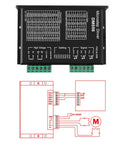 Front view of DM556 CNC microstep driver module with dual green terminal blocks and wiring diagram