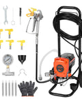 Pro Level Stand Airless Paint Sprayer Beefy 900W Motor Pushing A Solid 3300 Psi Right Off The Wheeled Cart complete starter pack.