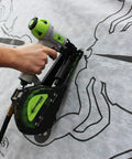 Pro Grade Pneumatic Collated Cap Stapler Blows Through Housewrap Foam Board And Underlayment With Insanely Fast Bump Fire Mode Holds Two Hundred Eighteen Gauge Staples An Absolute Job Site Beast installing housewrap with precision.