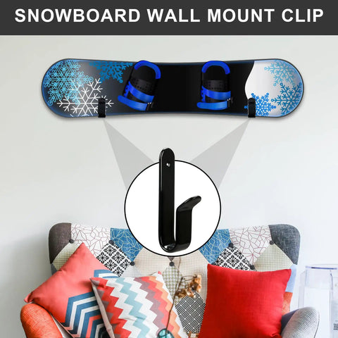 Heavy Duty Snowboard Wall Mount Clips With Rubber Dipped Body For Scratch Protection, Angled Design For Easy On And Off