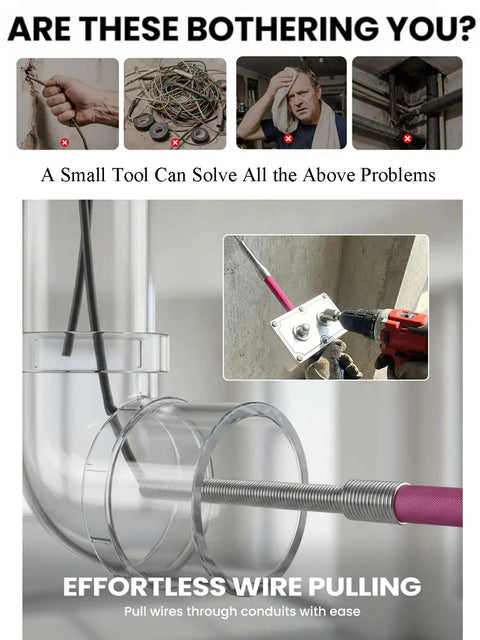 Hella Pro Max Electrician Wire Puller Tugger Automatic Brushless Wireless Cable Feeder with conduit and wire setup demonstrating tool use.