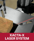 Xacta-X laser system used with Shop Beast 17 Inch Floor Drill Press for precise drilling guidance on wood.