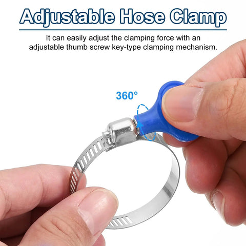 Close-up of 15 Piece Stainless Steel Hose Clamps Set 13 To 19mm Adjustable Worm Gear Clamps With Thumb Screw Key Type