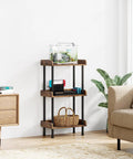 Small Three Tier Wooden Bookshelf With Totally Sturdy Frame And Rounded Safety Corners For Home Office Simple Setup Storage And Top Shelf Room Decor Organization with aquarium and console on shelves.