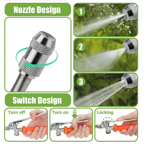 All Metal 29 Inch Sprayer Wand For Tank Sprayers With Stainless Steel Extension Tubes And Brass Barbs One Quarter Inch And Three Eighths Inch Joints Heavy Duty Lawn Care And Plant Watering Accessory showing nozzle and switch design