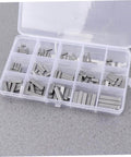 Box of Pro Grade Square Parallel Pin Set With Flat Head Machine Pins, 140-Piece Assortment, lightweight steel for bolts and fasteners.