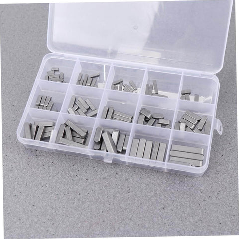 Box of Pro Grade Square Parallel Pin Set With Flat Head Machine Pins, 140-Piece Assortment, lightweight steel for bolts and fasteners.