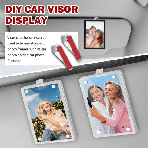 Stainless Steel Car Visor Photo Clip displaying photos on a car visor, showcasing versatile and easy DIY installation.