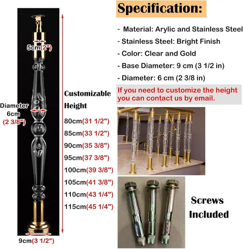Premium Clear Acrylic Stair Spindles Deck Railing Kit With Slick Transparent Finish And Straight Up Easy Install Hardware specifications and screws included.