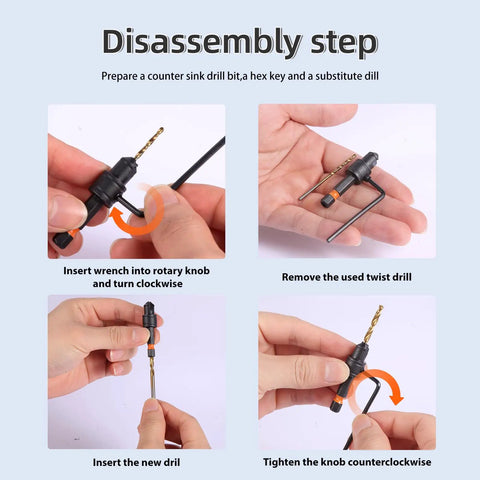 Disassembly instructions for Premium Dope Wood Countersink Drill Bit Set With Titanium Coated HSS, Hex Key Wrench detail view