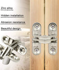 Two Pack 1.77 Inch Hidden Cross Hinges Concealed Swing Hinges for Cabinets and Cupboards 180 Degree Folding Zinc Alloy