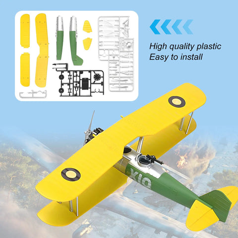 O2U-4 Corsair Biplane Model Kit 1:48 Scale For Adult Collectors, shown in parts and assembled with yellow wings.