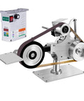 Slick Compact Desktop Belt Sander And Knife Sharpening Rig Packing A Beefy 550W Brushless Motor For Versatile Vertical Horizontal Polishing And Heavy Metal Work At 5000 RPM showing detailed components and motor.