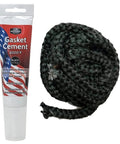 Two-item Midwest Hearth wood stove gasket kit: black fiberglass rope (1/2" x 84") and gasket cement tube