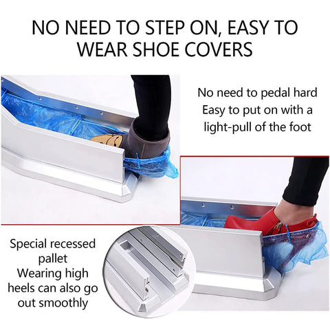 User demonstrating Automatic Lazy Shoe Cover Dispenser With 200 Disposable Overshoe Covers Battery Free Portable Cleanroom Protector ABS Shell
