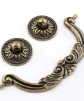 4Pcs Vintage Bronze Bail Drop Drawer Pulls With Screws, decorative cabinet handles, zinc alloy, close-up of handle and rosettes