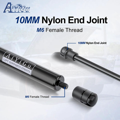 Heavy Duty Rear Hatch Strut Supports For Toyota Matrix Liftgate Straight Swap Drop In Compatible With 2003 Through 2008 Years, showing nylon end joint and M6 female thread.