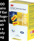 Box of Neon Yellow E A Rsoft Foam Ear Plugs 200 Pairs NRR 33 for industrial use