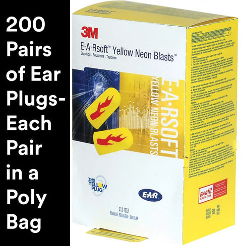 Box of Neon Yellow E A Rsoft Foam Ear Plugs 200 Pairs NRR 33 for industrial use