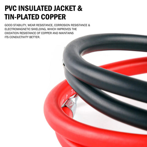 Top Tier 4 Awg Battery Cable Set 18 Inch With 3 8 Copper Stud Lugs For American Vehicles showing PVC insulated black and red cables.