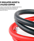 Heavy Duty 4 Awg Battery Inverter Cable Set Featuring 24 Inch Ultra Flexible Electrical Wire With 3/8 Copper Lug Connectors on a PVC insulated wire.