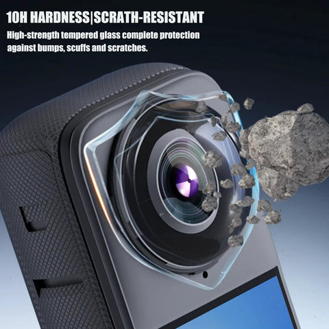 Tough As Nails Lens Guards For X4 Action Camera With Tempered Glass Protectors, showing impact resistance on panoramic lens
