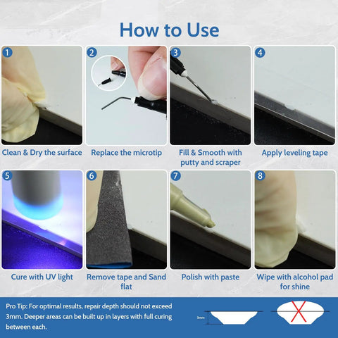 Step-by-step guide using Quartz Countertop Repair Kit Quick Fix For Chips Cracks And Scratches On Granite Marble Ceramic Tile