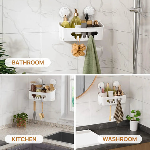 Powerful Suction Cup Shower Caddy With Removable Shelf Slick Install Bathroom Organizer Holds Up To 22 Lbs Waterproof