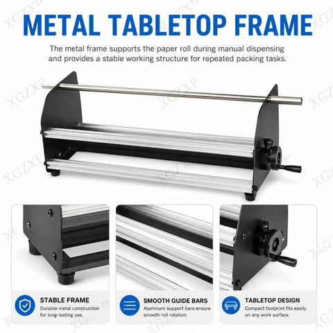 Manual Honeycomb Paper Dispenser Featuring A Smooth Crank Handle For Hassle Free Kraft Cushion Wrap And Compact Tabletop Packing Station To Keep Fragile Goods Totally Secure with metal frame and smooth guide bars.