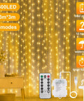 Fairy Curtain Lights 300 LED Warm White Window Curtain String Light, 9.8 ft by 9.8 ft Waterproof Indoor Outdoor setup with remote control