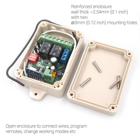 Secure Wireless RF Remote Control Relay Switch Kit With 2 Channel Receiver And 2 Transmitters open enclosure view