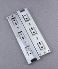 Heavy Duty Steel Ball Bearing Drawer Slides Featuring Slick Silent Telescopic Cabinet Runners on gray surface.