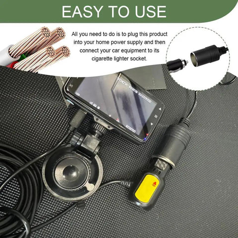 Rugged Ride Ready AC DC Converter Adapter plugged into cigarette lighter socket with smartphone for car accessories.