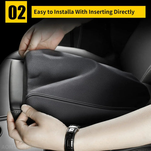 Installing Center Console Cover For 2013 To 2018 Nissan Altima Armrest Leather Black With Black Stitching, easy and direct insert