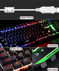 Level Up Your Desk Setup With This Solid Usb Wired Gaming Keyboard And Mouse Combo Packed With Mechanical Feel Anti Ghost Keys And Sick Led Backlighting For Pc And Laptop Gaming Sessions close-up of USB plug and colorful LED backlighting