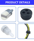 Detailed view of parts from 2 Pack Repower Fuel Line Kit For Trimmers And Brushcutters With Plug And Play Tank Grommets, Fuel Filter, And Vent