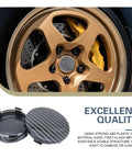 Premium Snap On Wheel Hub Center Caps For Universal Fit, Carbon Fiber Black Look, set of 4 on gold wheel, durable ABS build, easy install