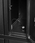 Inside view of Eight Door Smartphone Charging Locker featuring sturdy steel build and USB outlet for charging devices.