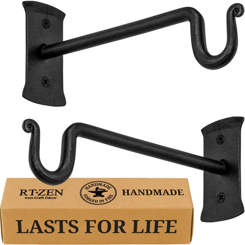 Heavy Duty Wrought Iron Plant Hanger Set Of Two For Indoor Or Outdoor Use Metal Wall Bracket Hooks Classic Black 7.5 Inch