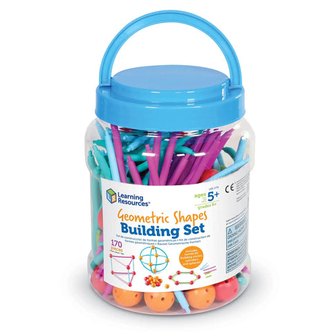 Geometric Shapes Building Set For Kids Ages Five And Up 170 Pieces Kid Friendly Hands On Math Learning Kit jar with sticks and connectors