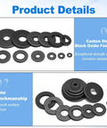 M4 Fender Washers Black Oxide Carbon Steel Flat Gaskets For Screws Bolts 100 Piece Pack displayed in various sizes for easy selection.