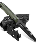 Beast Fixed Blade Outdoor Knife With D2 Steel Blade And Toothed Spine, 15 Degree V Edge, Full Tang Handle With Dual Rivets