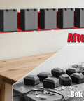 Heavy Duty Milwaukee 18V Battery Holder Storage Pack For Wall Mount Or Shelf Keeps Batteries Neat In Van Or Toolbox Easy Snap In Design With Locking Mechanism 5 Pack shown organizing batteries.