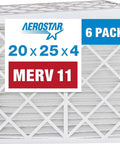Front view of 20x25x4 MERV 11 Air Filter Six Pack for HVAC and Furnace Protects Against Dust Pet Dander Smoke Allergies
