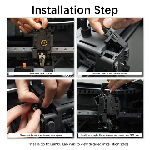 Installation step for Plug And Play H2S Extruder Filament Sensor Replacement For 3D Printers Detects Filament Presence And Cutter Lever Position, Reliable Runout Sensor Part For H2S Extruder Assembly.