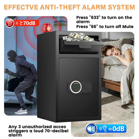 2.7 Cubic Drop Slot Safe for Cash and Jewelry with Deposit Slot and Sawtooth Edge Quick Access via Combination Lock with alarm system