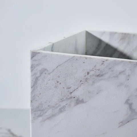 Close-up of Lux Marble Wastebasket Real Stone Trash Can Rectangular Luxury Durable Bathroom Home Office Living Room Garbage Container