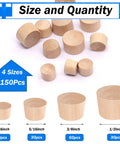 Wood Plugs Set, 150 Pcs Assortment In Four Sizes 3/16 Inch, 5/16 Inch, 3/8 Inch, 1/2 Inch, Schima Wood Plugs For Furniture Holes