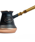 Copper Turkish Armenian Coffee Pot Maker With Wooden Handle 7.6 Fl Oz Cezve Jezve Ibrik Jazve side view