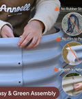 Person assembling Galvanized Raised Garden Bed Kit For Small Spaces In Moss Green 6x2x1.5 Ft with smooth panels and no rubber strips.